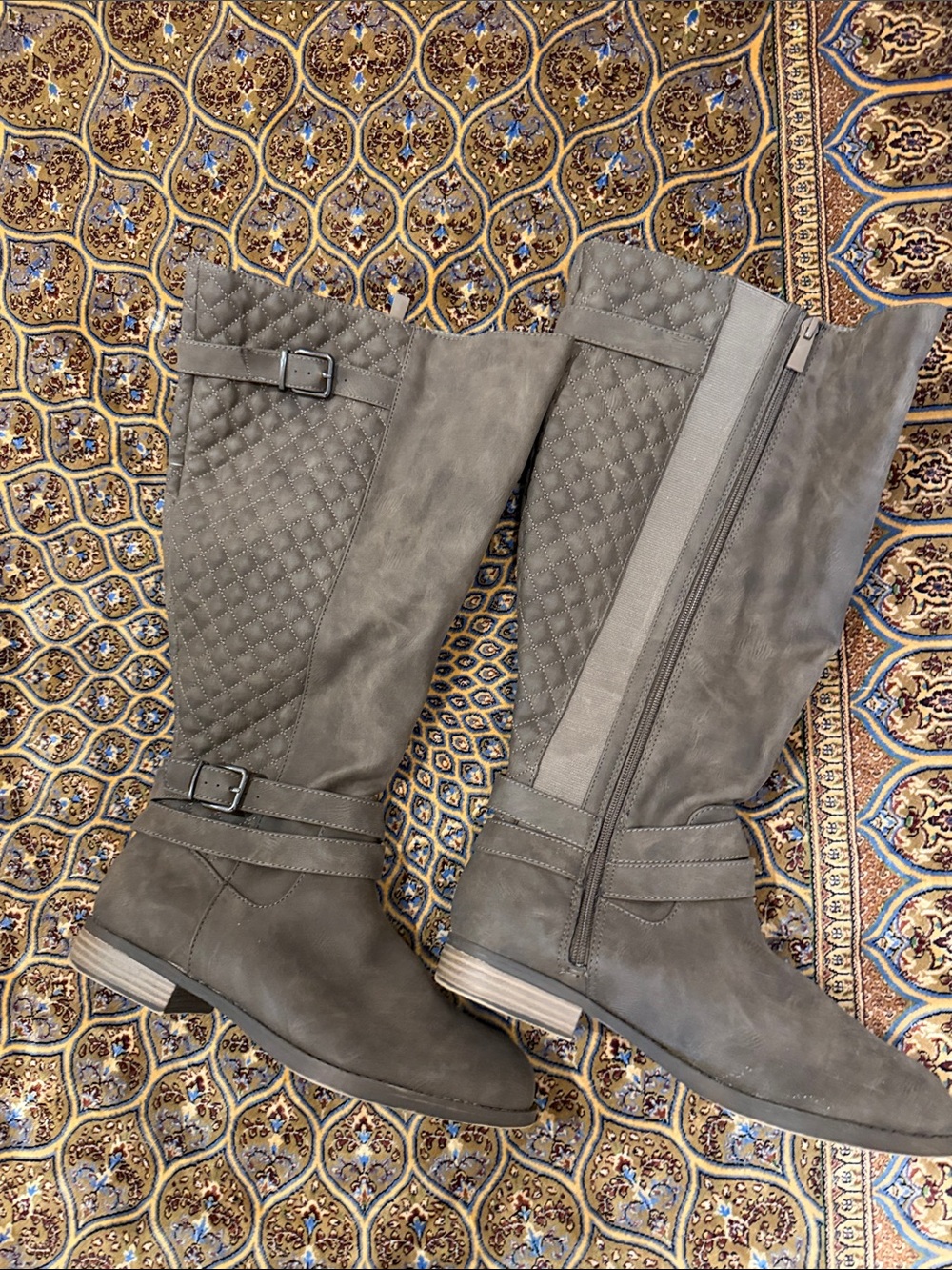 Torrid Women's Tall Quilted mushroom Grey Riding Boots with Side Zip 9 Wide Calf